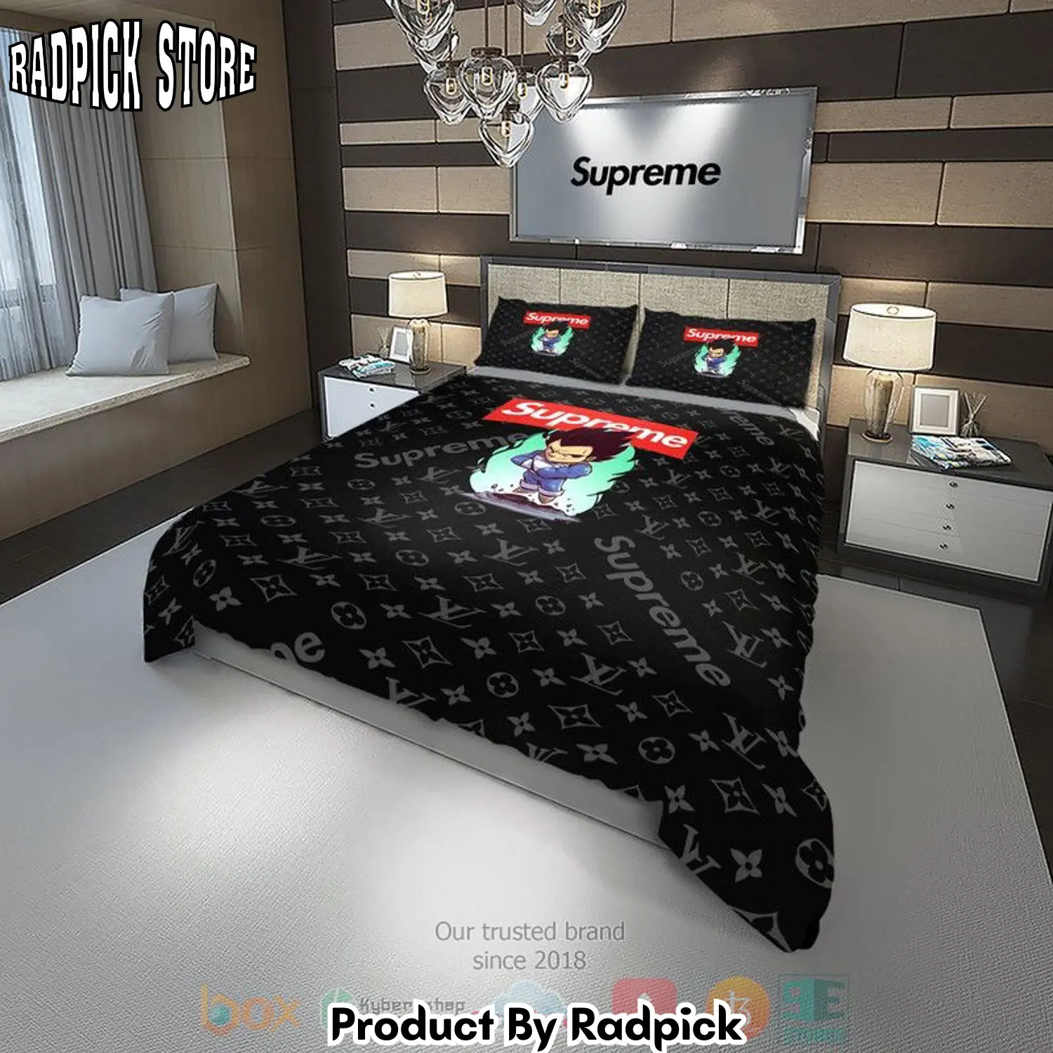 Radpick best dragon ball z vegeta supreme louis vuitton highend brand black pattern quilt bedroom sets rp3278336